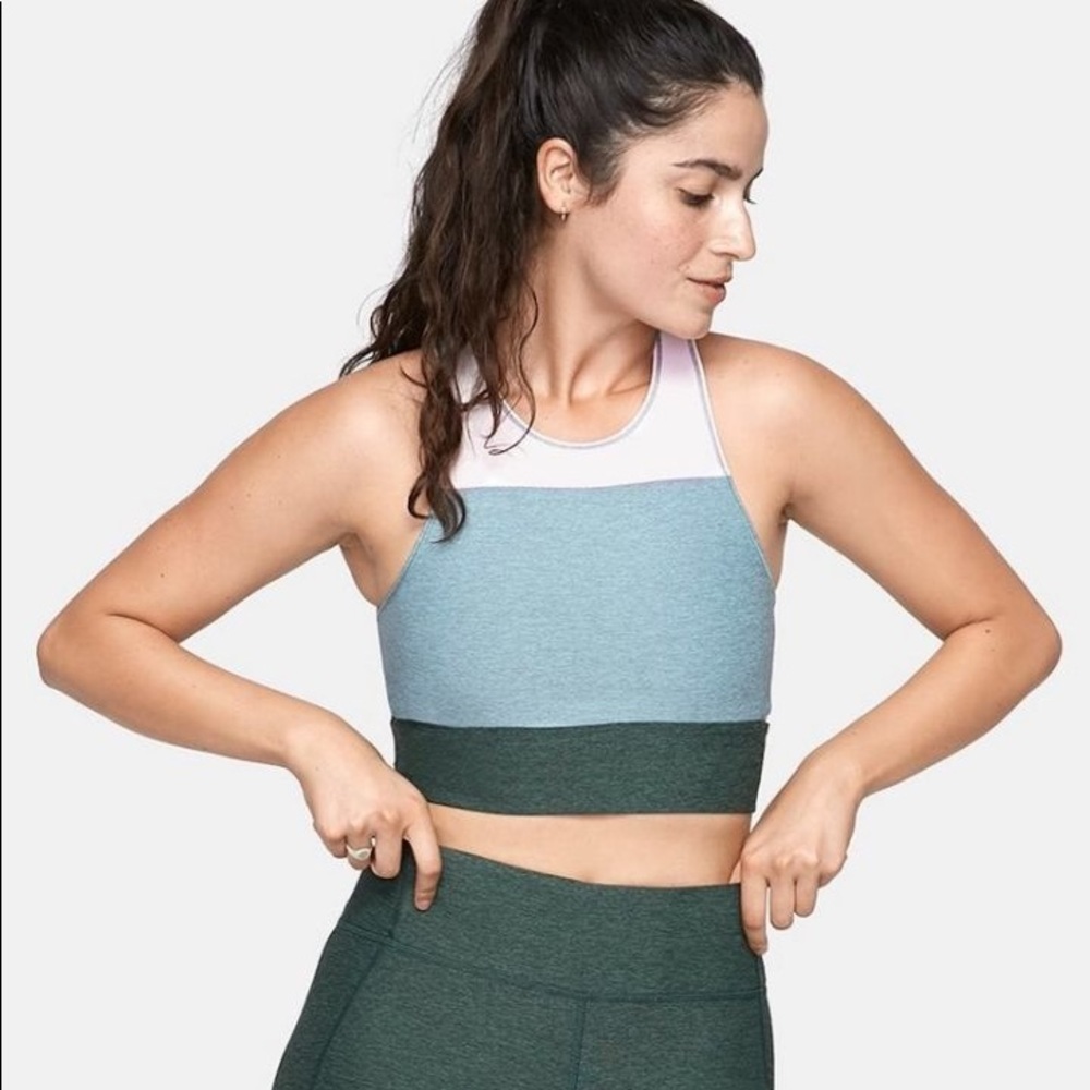 Outdoor Voices Tri-Tone Slashback Green Crop Top
